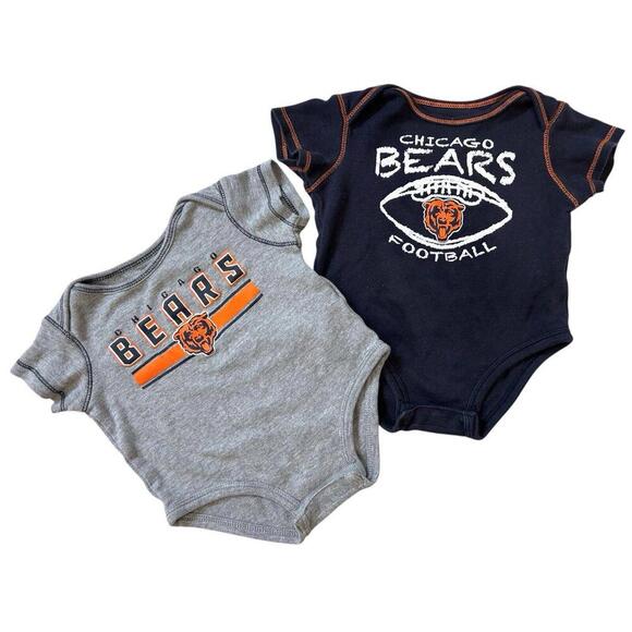 Chicago Bears Boys Bodysuits 6-9 Months Snap - 2 Pairs NFL Team Apparel Rompers - Picture 1 of 4
